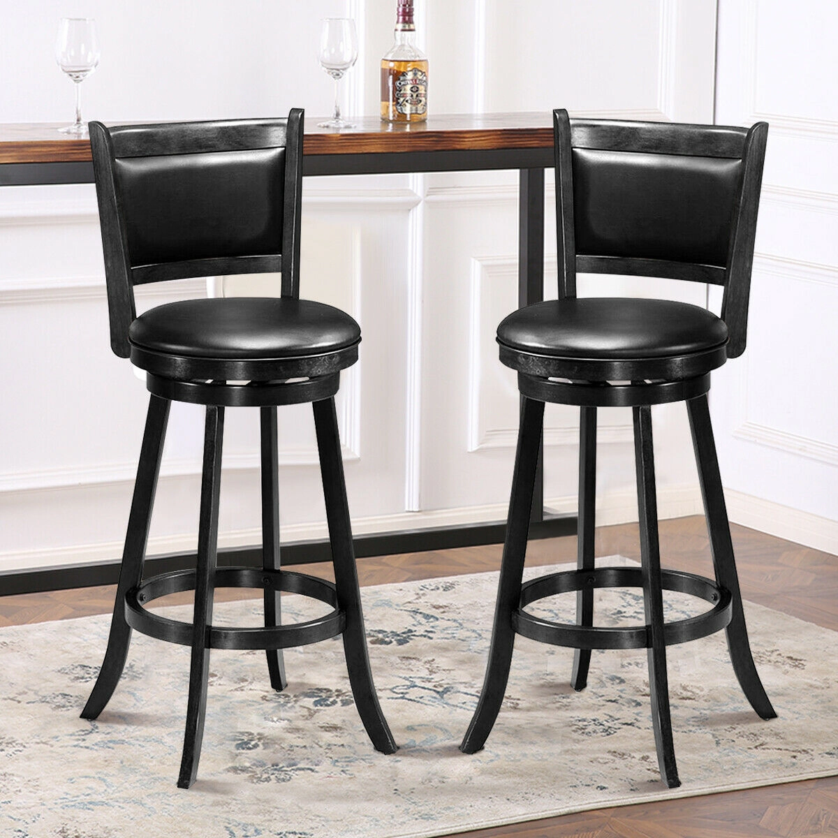 Glintex 2-Piece 29-Inch Swivel Bar Stool Set with Panel Back