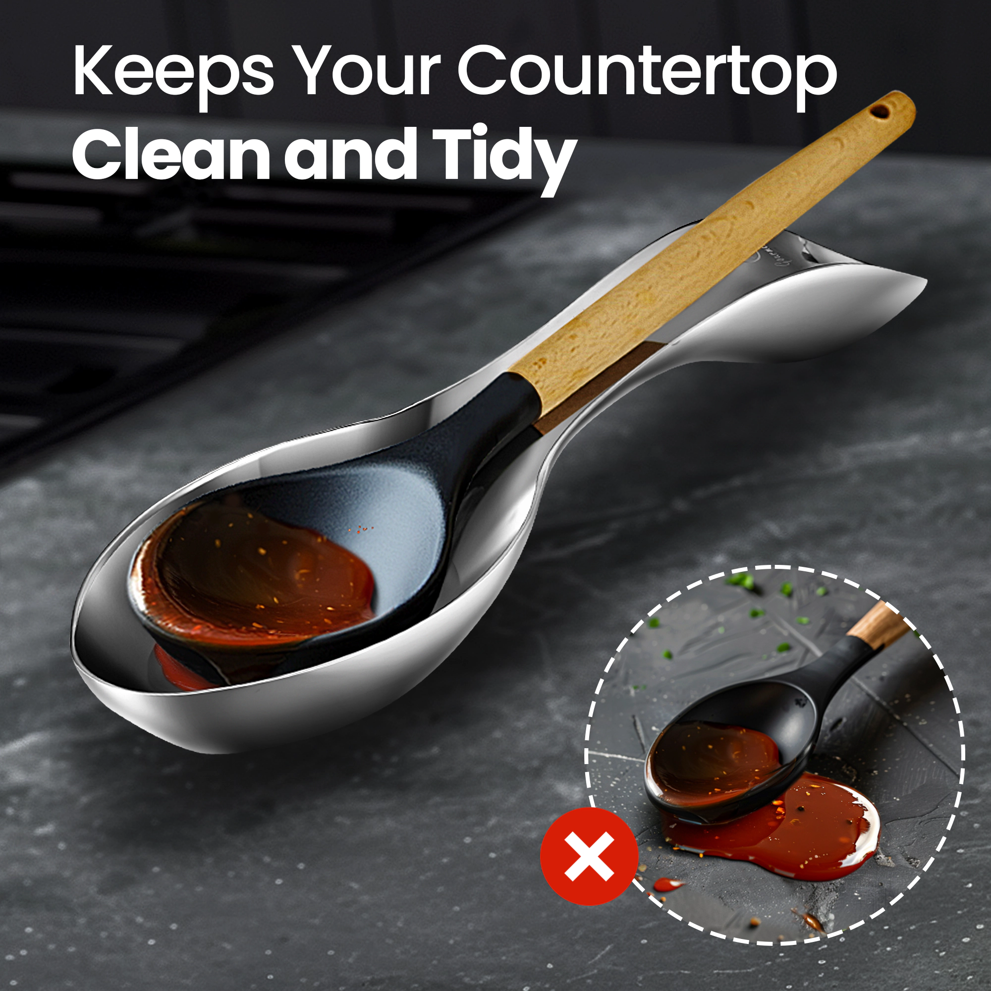 Gourmet Easy Break Proof Spoon Rest, Stainless Steel Spoon Holder, Spoon Rest for Stove Top