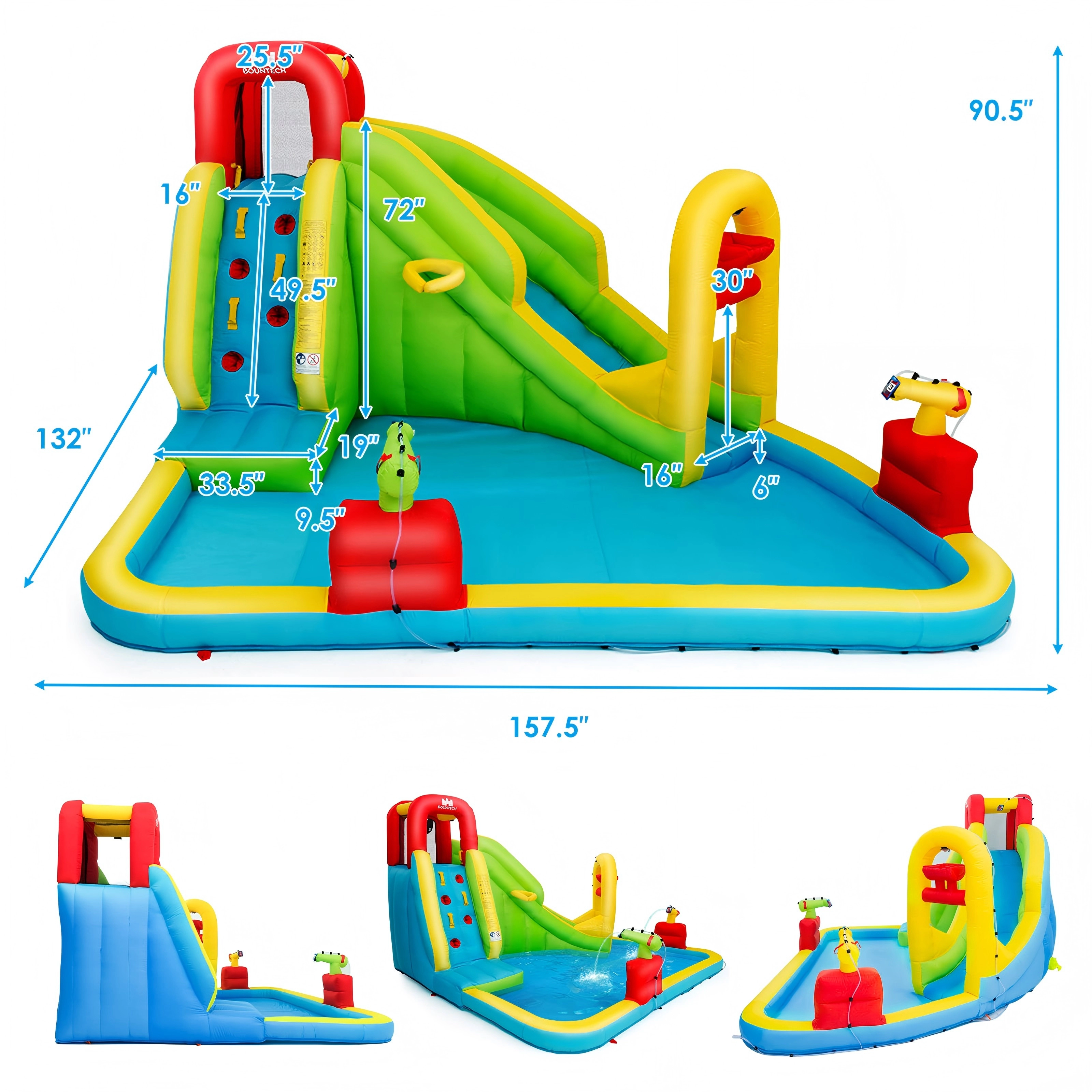SUGIFT Long Slide Climbing Wall and 480W Blower Outdoor Kids Inflatable Water Bounce House