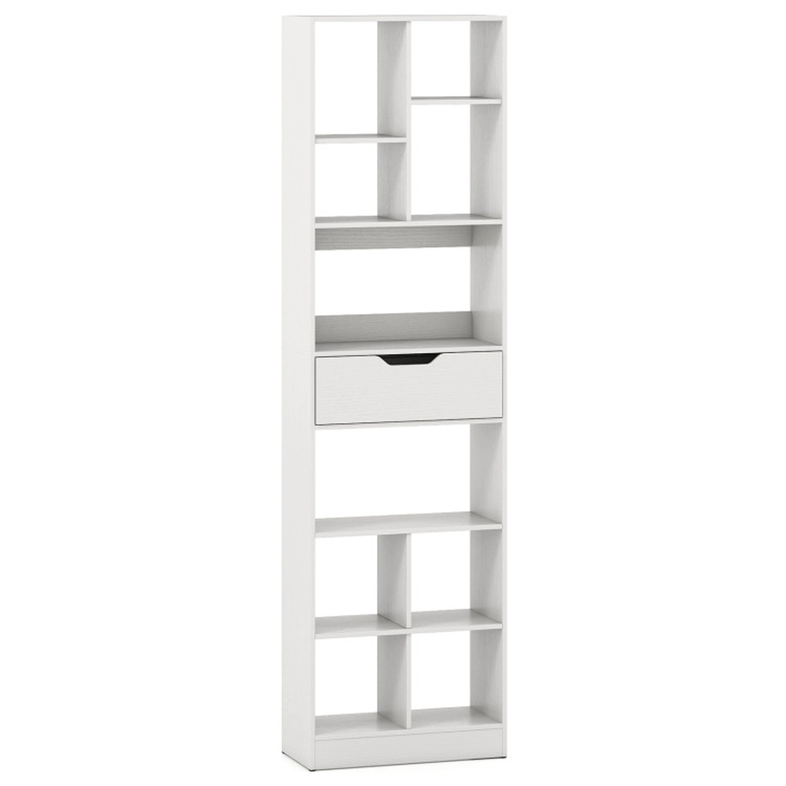 SUGIFT 10-Cube 205-lb Capacity White 71-in Tall Freestanding Bookshelf with Drawer Anti-Fall Guard