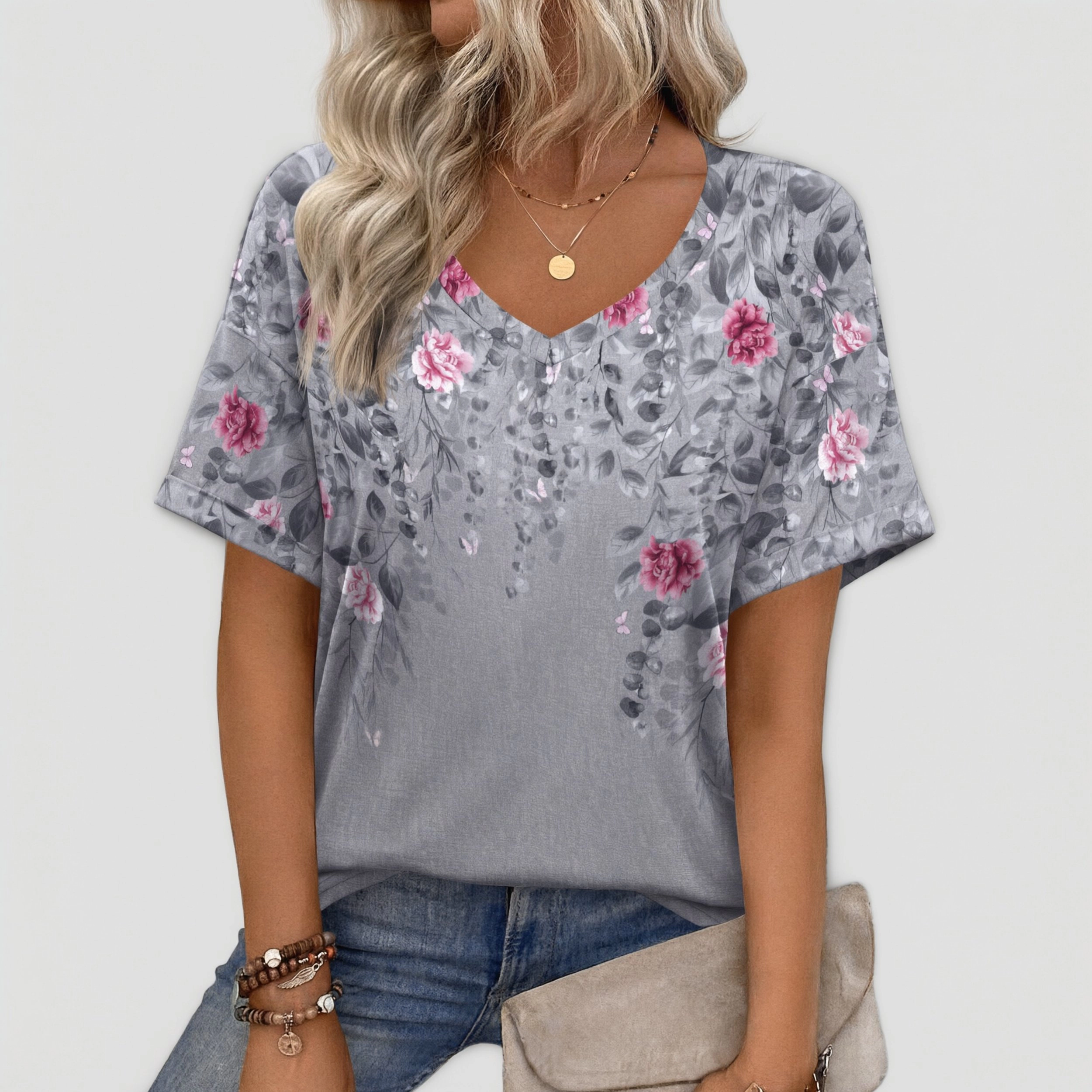 Zeagoo Women V Neck Short Sleeve Tunic Top
