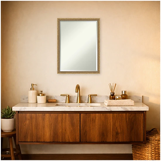 Amanti Art Beveled Castellan Silver Wood Framed Bathroom Wall Mirror ...