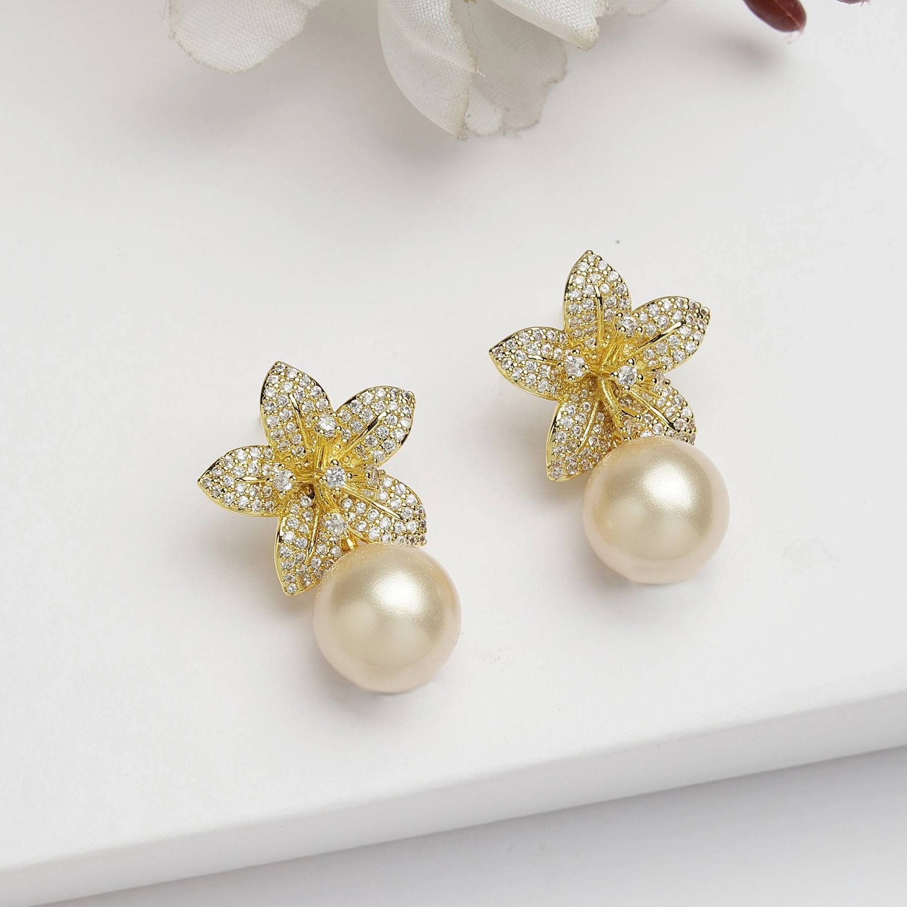 AGP PARIS Womens Diva Collection Elegant Cubic Zirconia Floral Drop Earrings