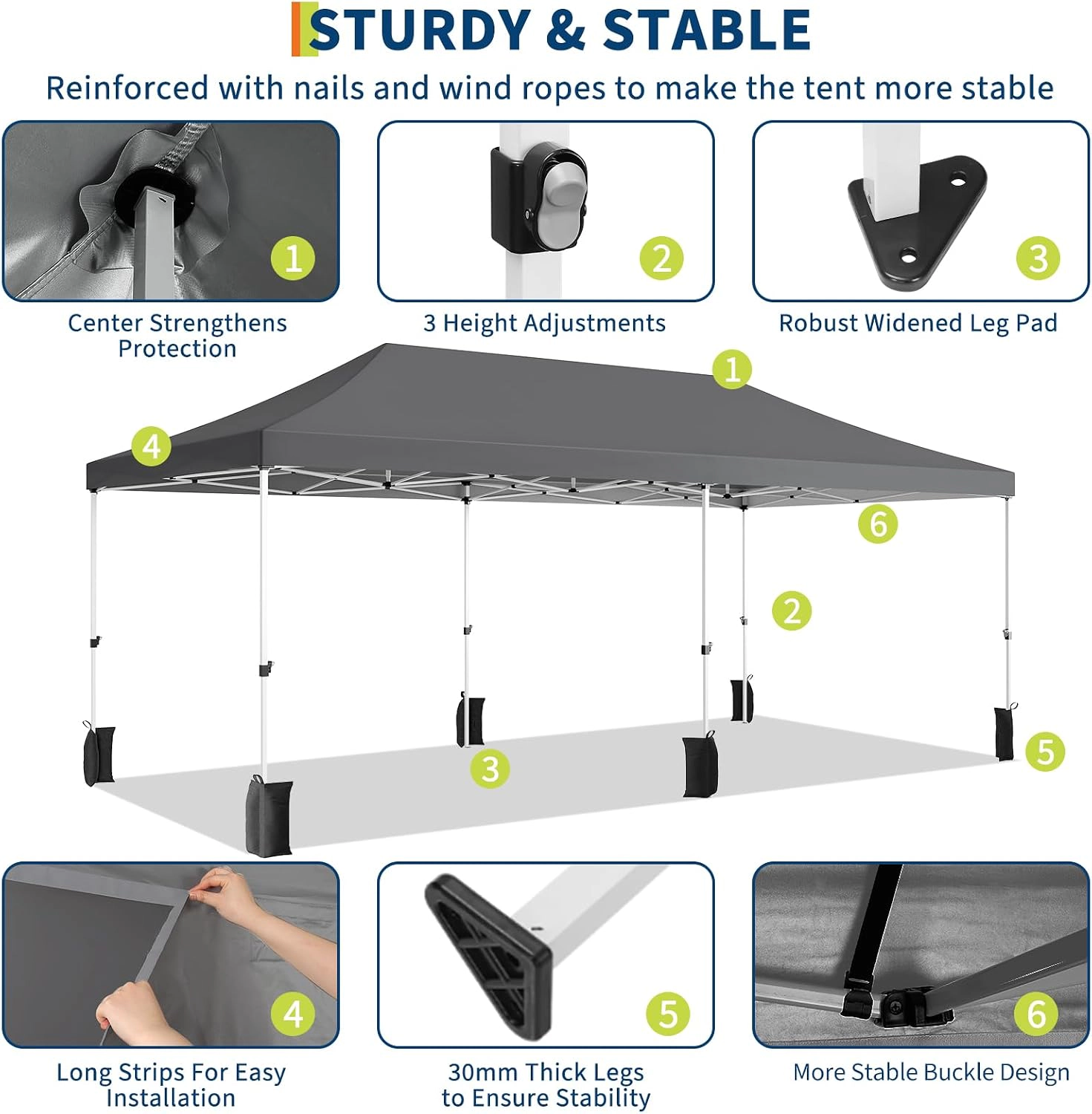 WHITE Pop Up Canopy Tent, 420D Oxford, Pointed Roof, Sidewalls with Windows, Stable Frame, Portable Carry Bag