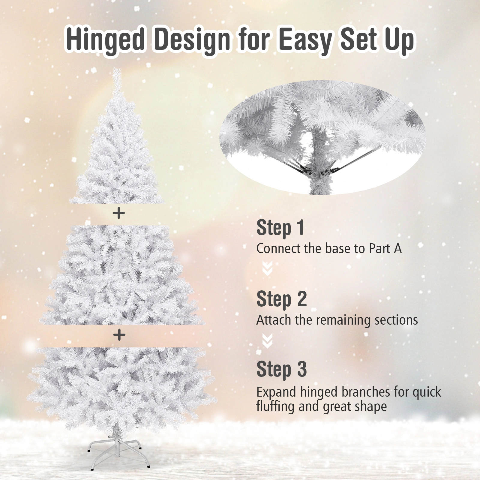 SUGIFT Hinged Artificial Christmas Tree with Metal Stand 7.5-ft White 1346 Tips