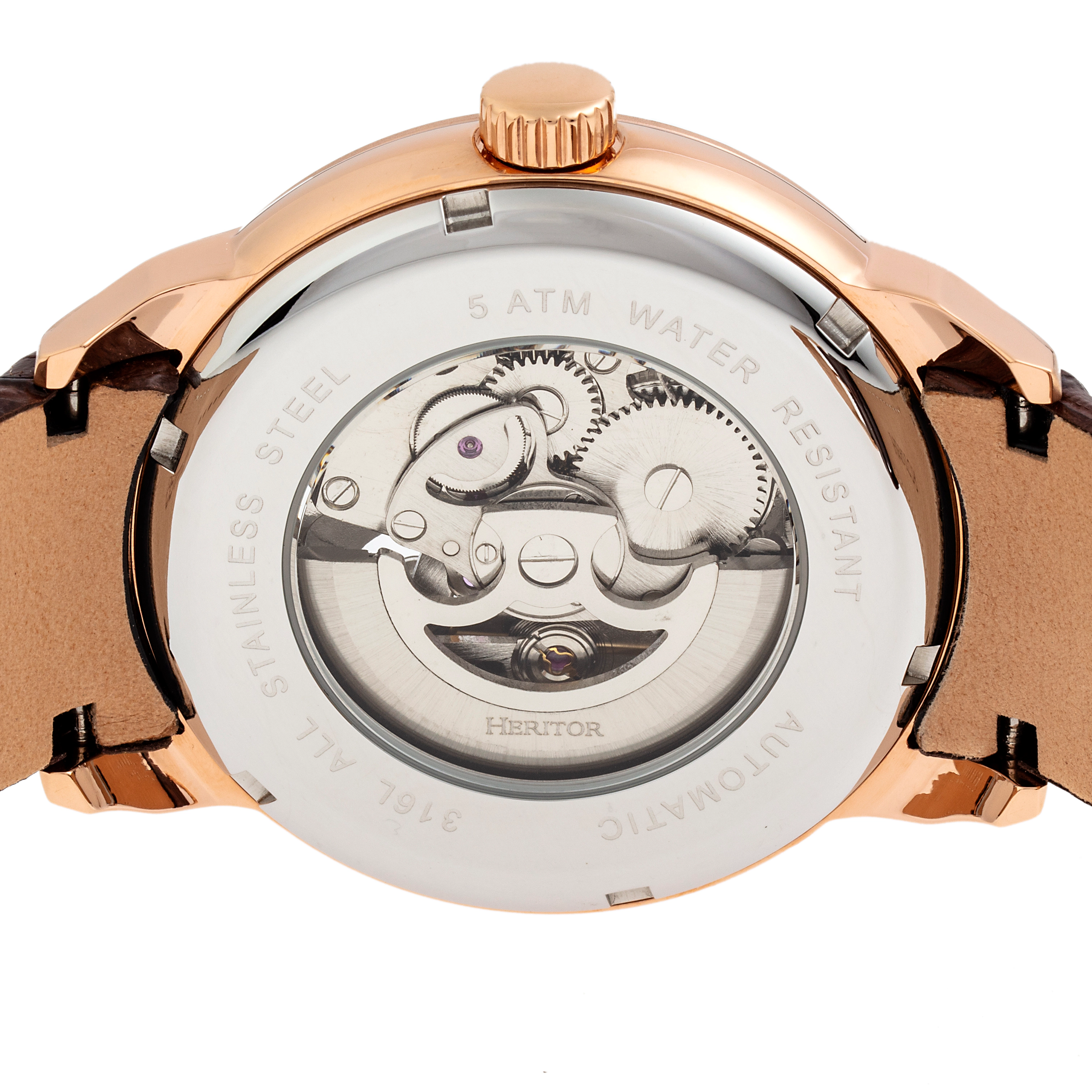 Heritor Automatic Sanford Semi-Skeleton Leather-Band Watch