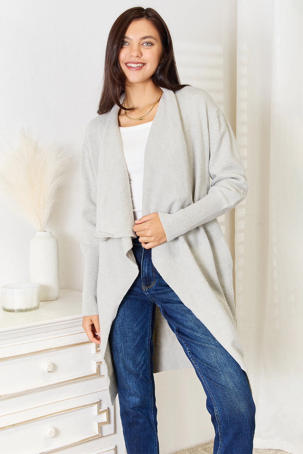 TRUEDAMES Women Open Front Duster Cardigan with Pockets