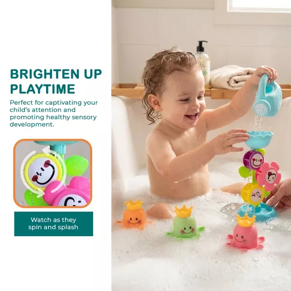 Sperric 3 Pieces Bath Toys for Toddlers, Flower Waterfalls Waterwheel Bathtub Toys with Suction Cup for Toddlers 1-3