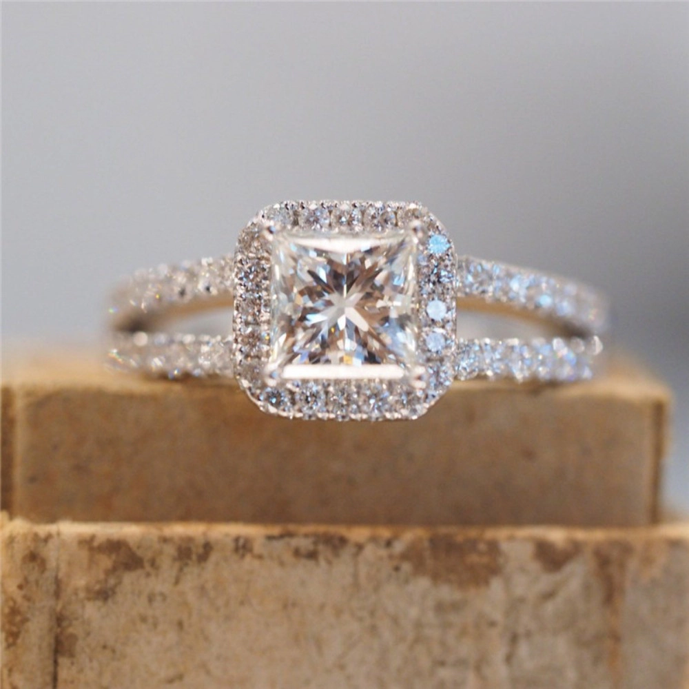 18K White Gold Plated Cubic Zirconia Wedding Engagement Ring