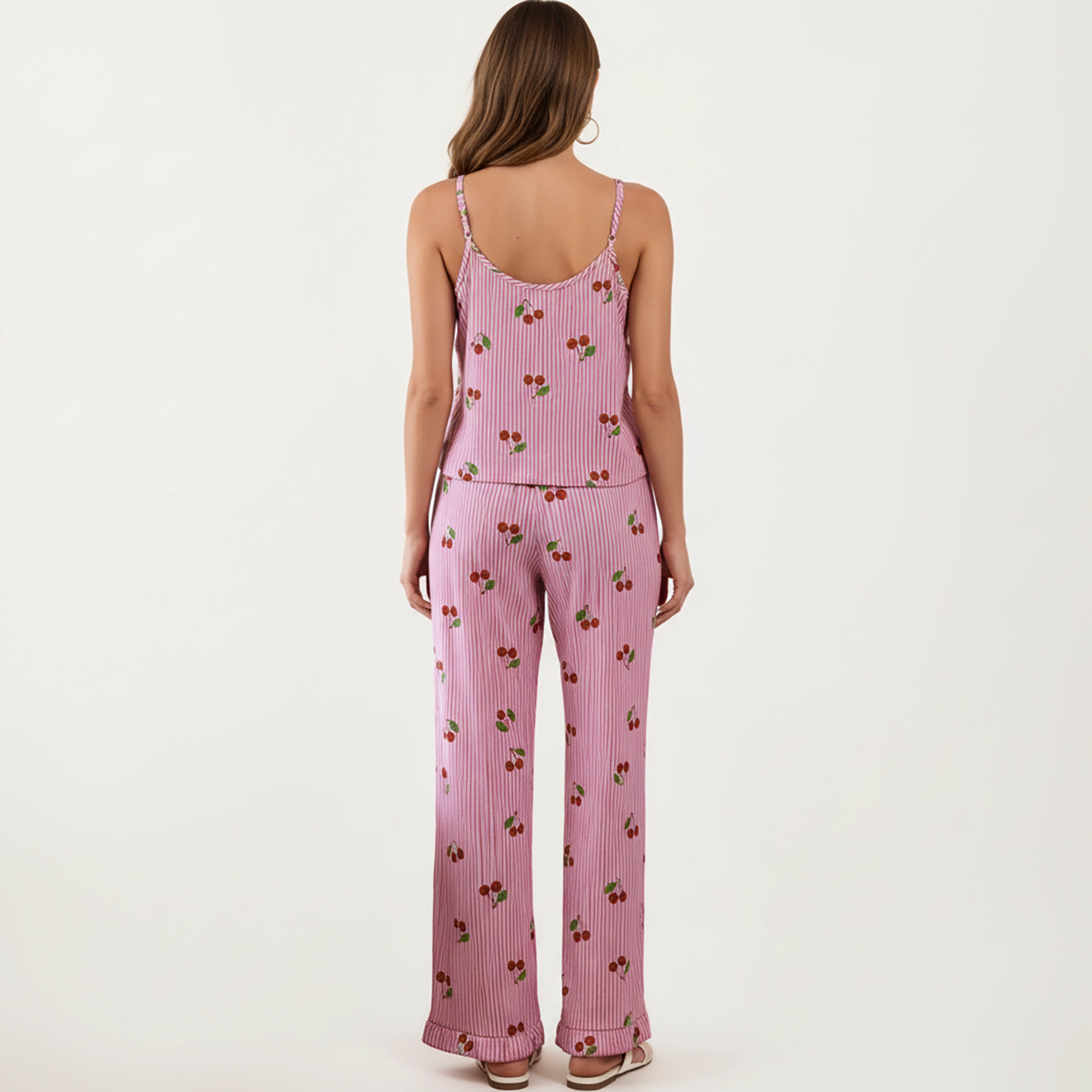 Anna-Kaci Women's 2-Piece Pajama Cami Top with Adjustable Straps and Relaxed Fit Pants Printed Sleepwear Set