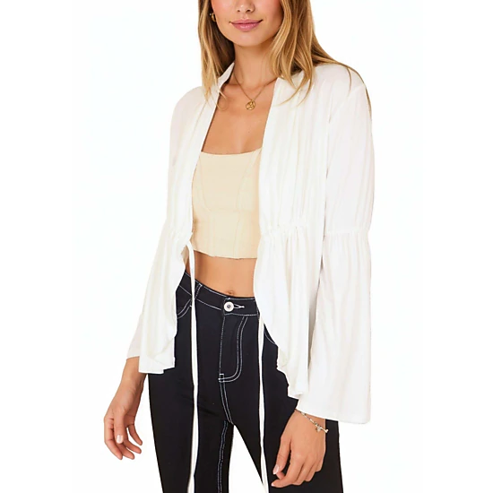Anna-Kaci Women's Casual Lightweight Cardigans Soft Draped Ruffles Flare Sleeve Cardigan