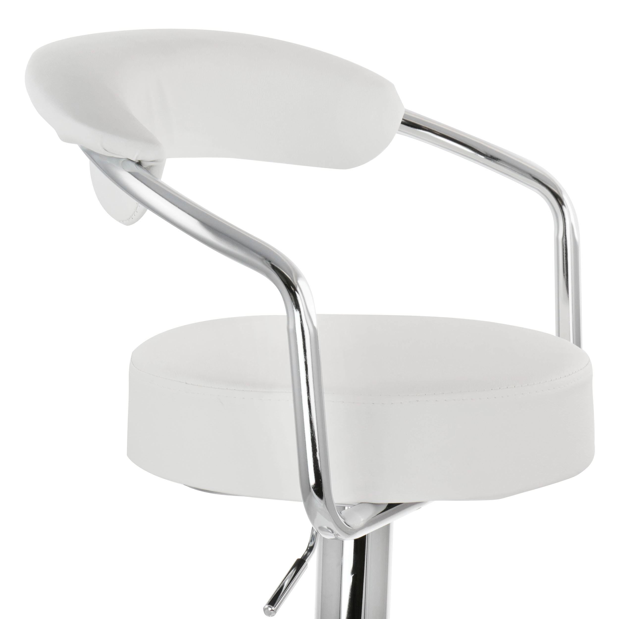 Elama 2 Piece Faux Leather Retro Adjustable Bar Stool in White with Chrome Handles and Base