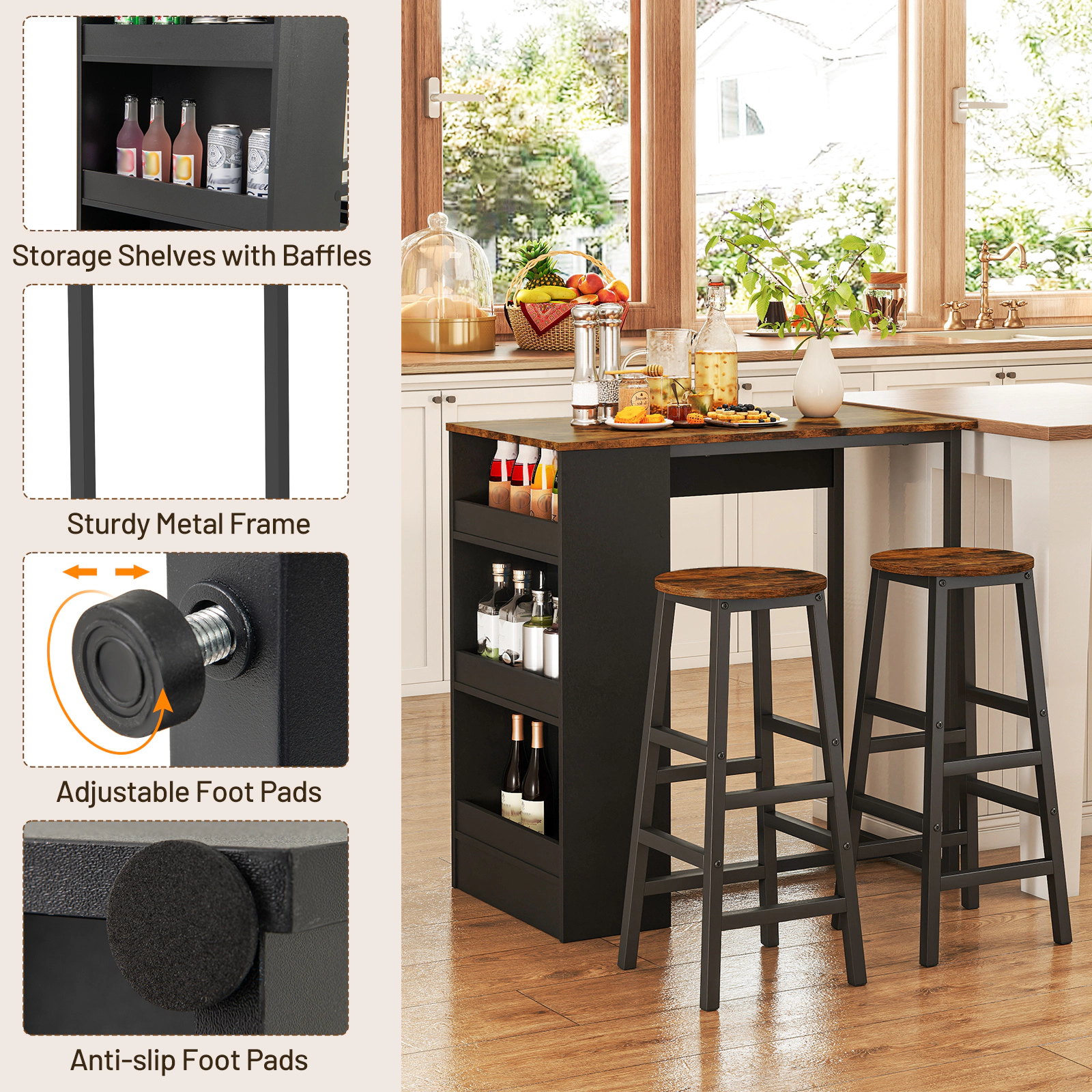 LJG 3 Pieces Bar Table Set with Storage