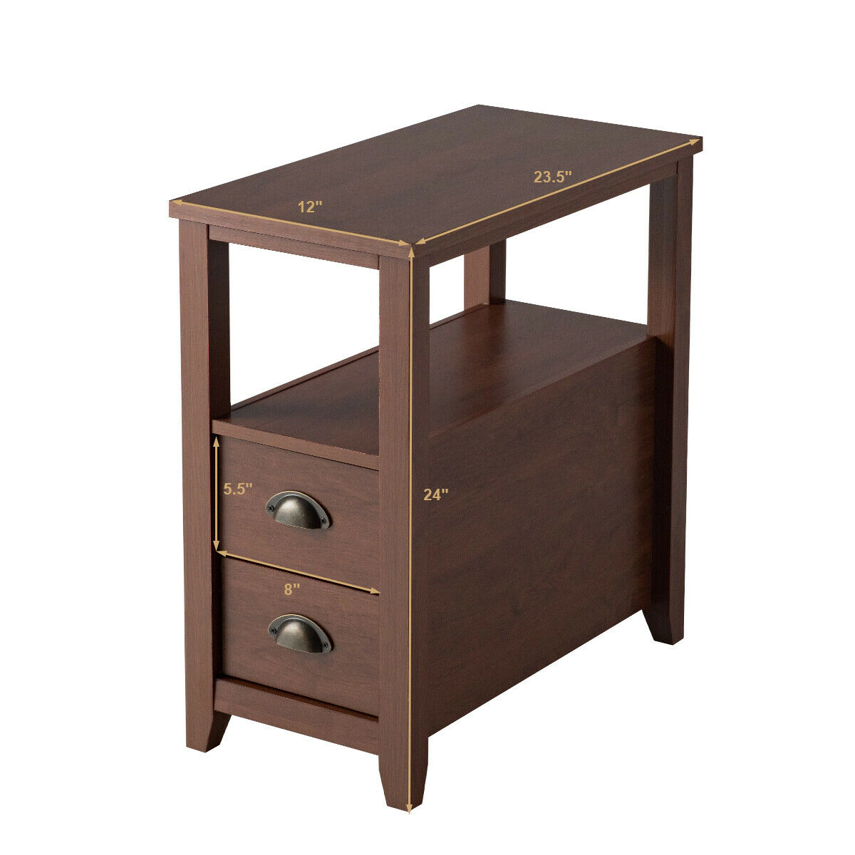 Hivvago Set of 2 End Table Wooden with Drawer & Shelf Bedside