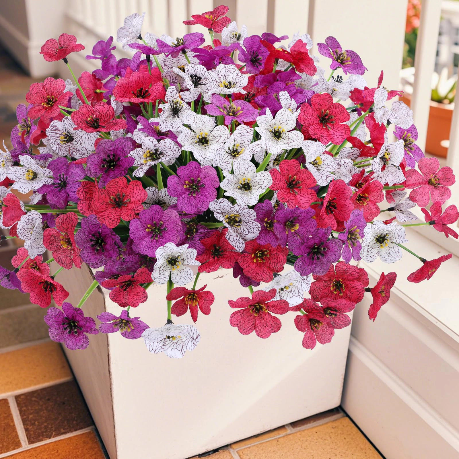 PUPWE Artificial Flowers For Outdoors  Purple White And Rose Red