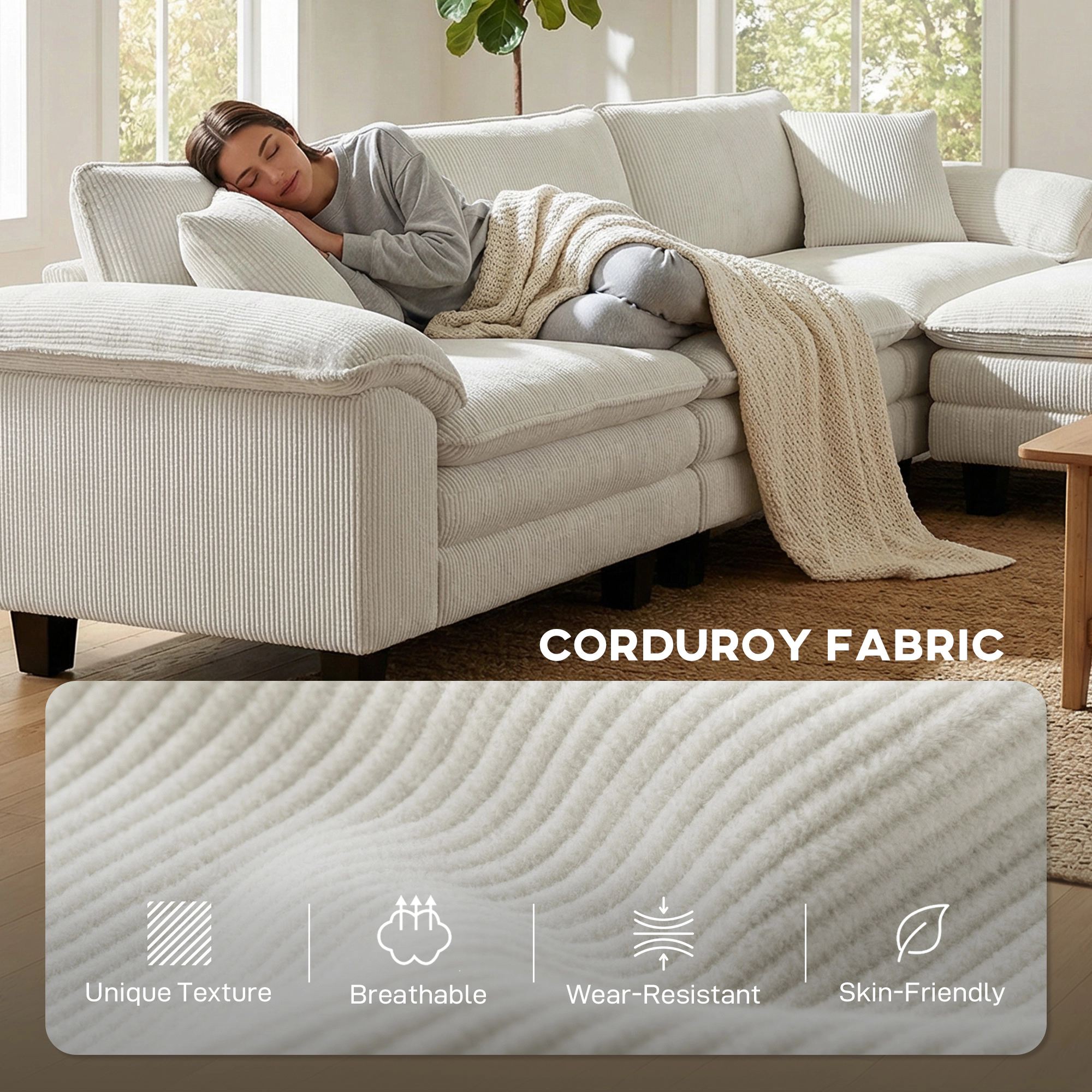 Hivvago L-Shaped Sectional Sofa With Movable Ottoman