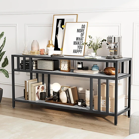 BebreezChic 58" TV Stand for Television 65", Entertainment Center Table with Adjustable Legs, Open Shelves & Doors
