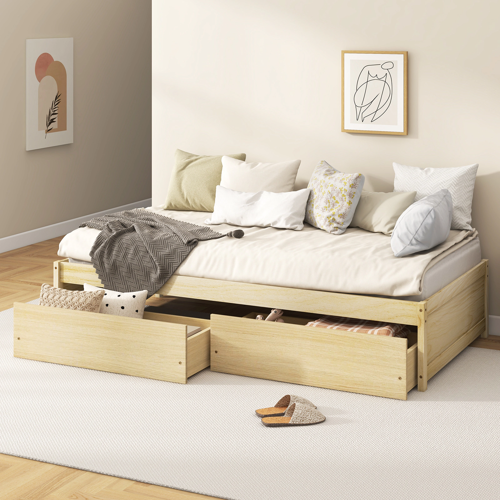 LJG Twin Size Captain Bed with 2 Drawers and Slats