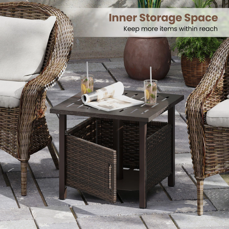 Hivvago Outdoor Side Table With 1.93" Umbrella Hole All-Weather Pe Wicker Patio Umbrella Table