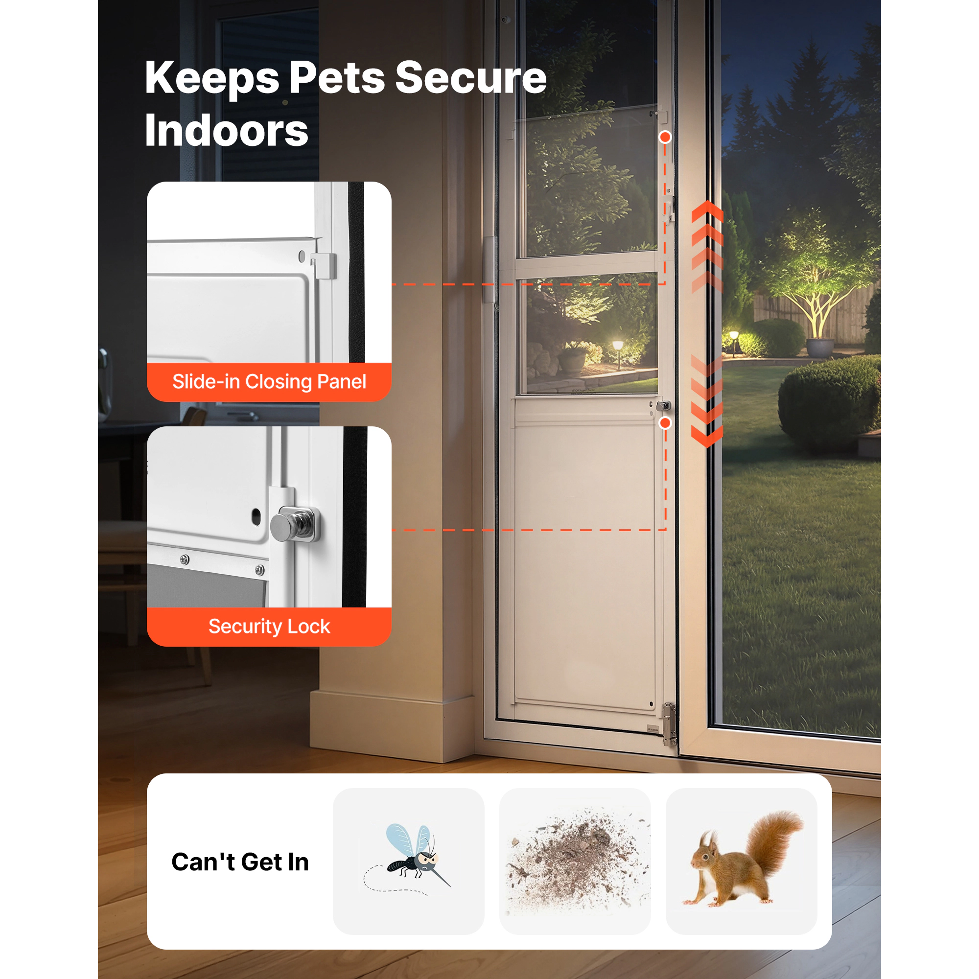 HONGGE Dog Door for Sliding Glass Door 75 7/8" to 80 11/16" Adjustable Height Aluminum Alloy Frame with Flap Lock