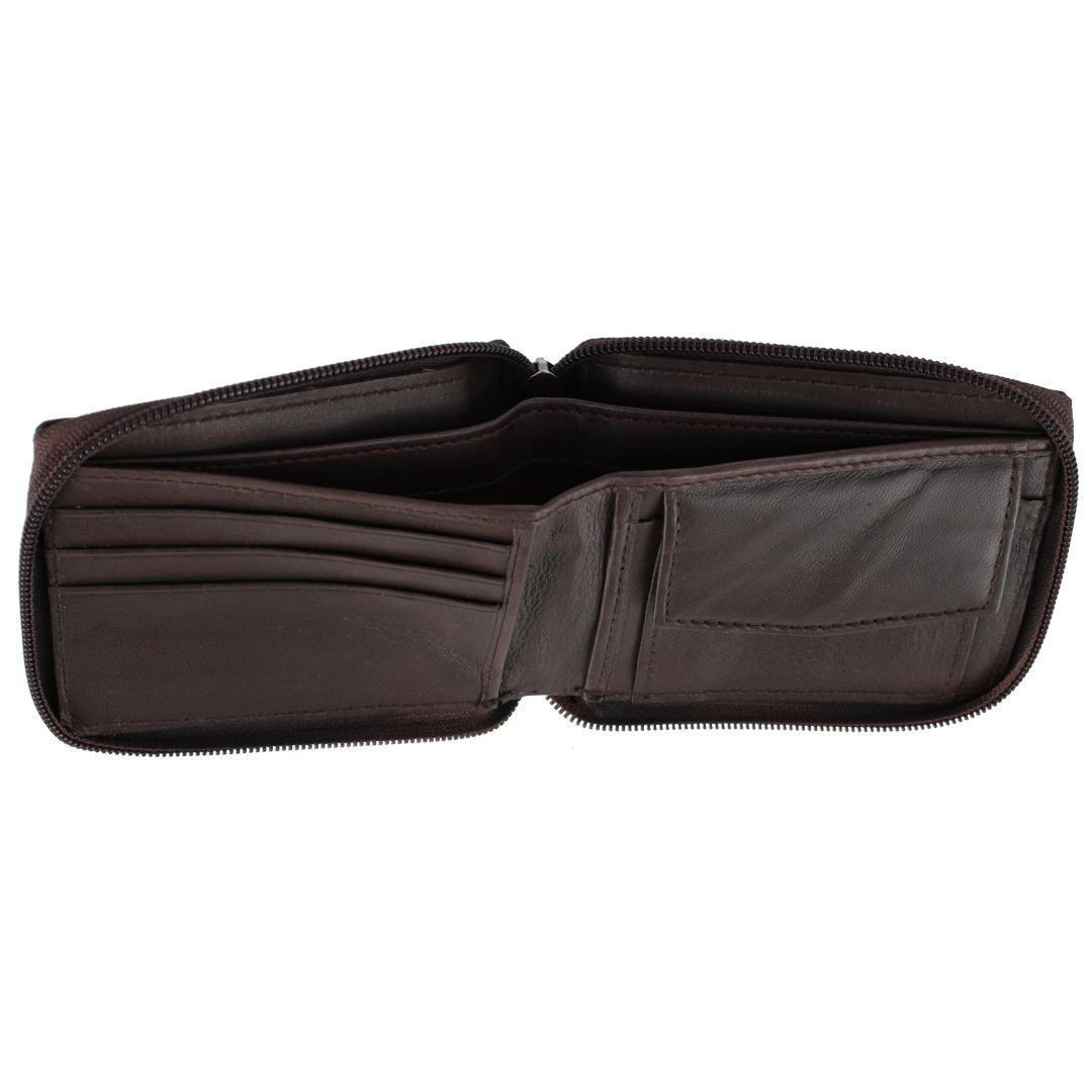CTM Leather Zip-Around Bifold Wallet with Coin Pocket