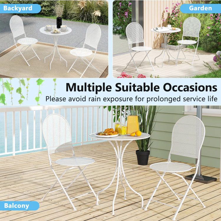 Hivvago 3 Piece Metal Bistro Patio Round Table And 2 Folding Chairs Set-White