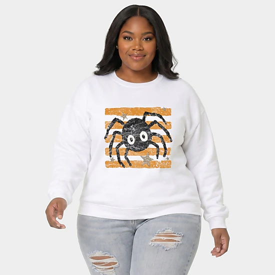 Simply Sage Market - Women's Plus Sized Graphic Sweatshirt - Spider Orange Stripes