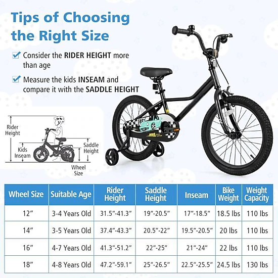 SUGIFT 18-in Black Kids Bike with Low Step Frame Removable Training Wheels and Chain Guard