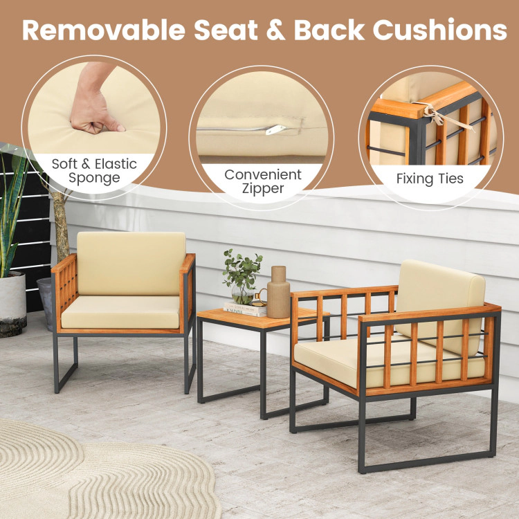 Hivvago 3 Pieces Patio Chair Set Acacia Wood Outdoor Sofa Set With Soft Cushions