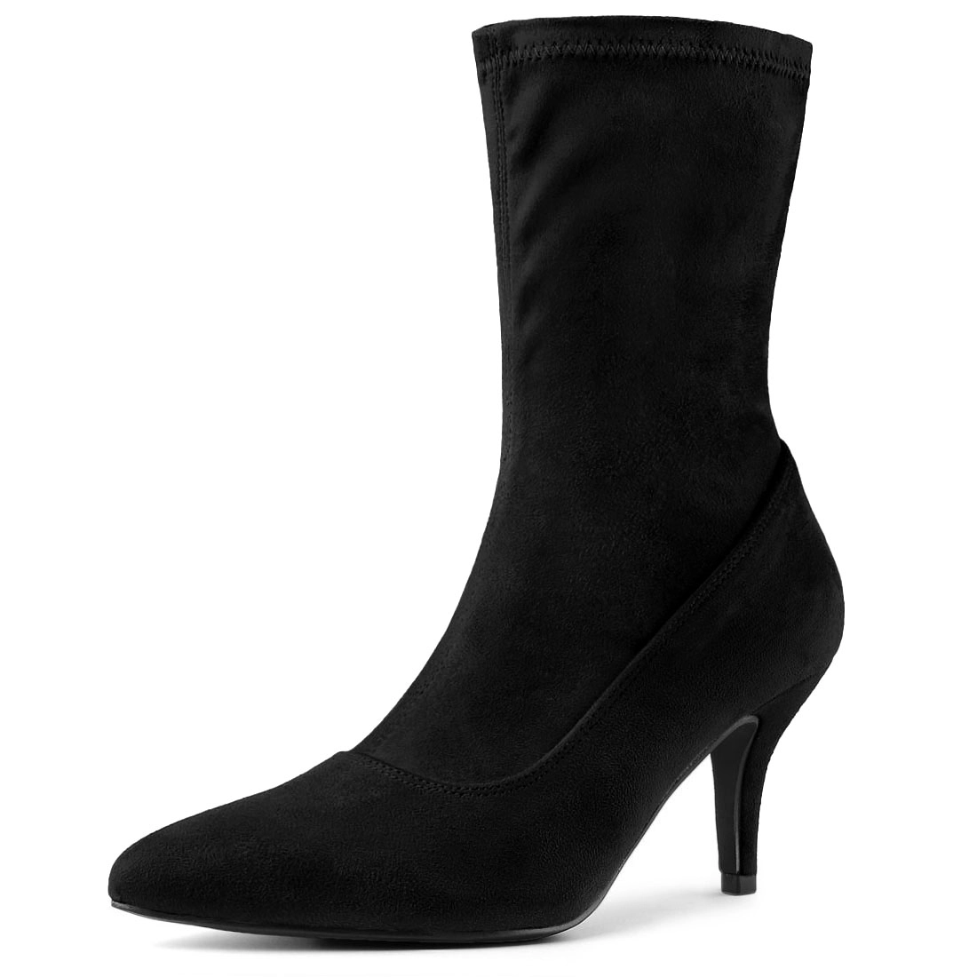 BLISSFUL STEP Women Pointy Toe Stretch Sock Stiletto Heels Ankle Boots