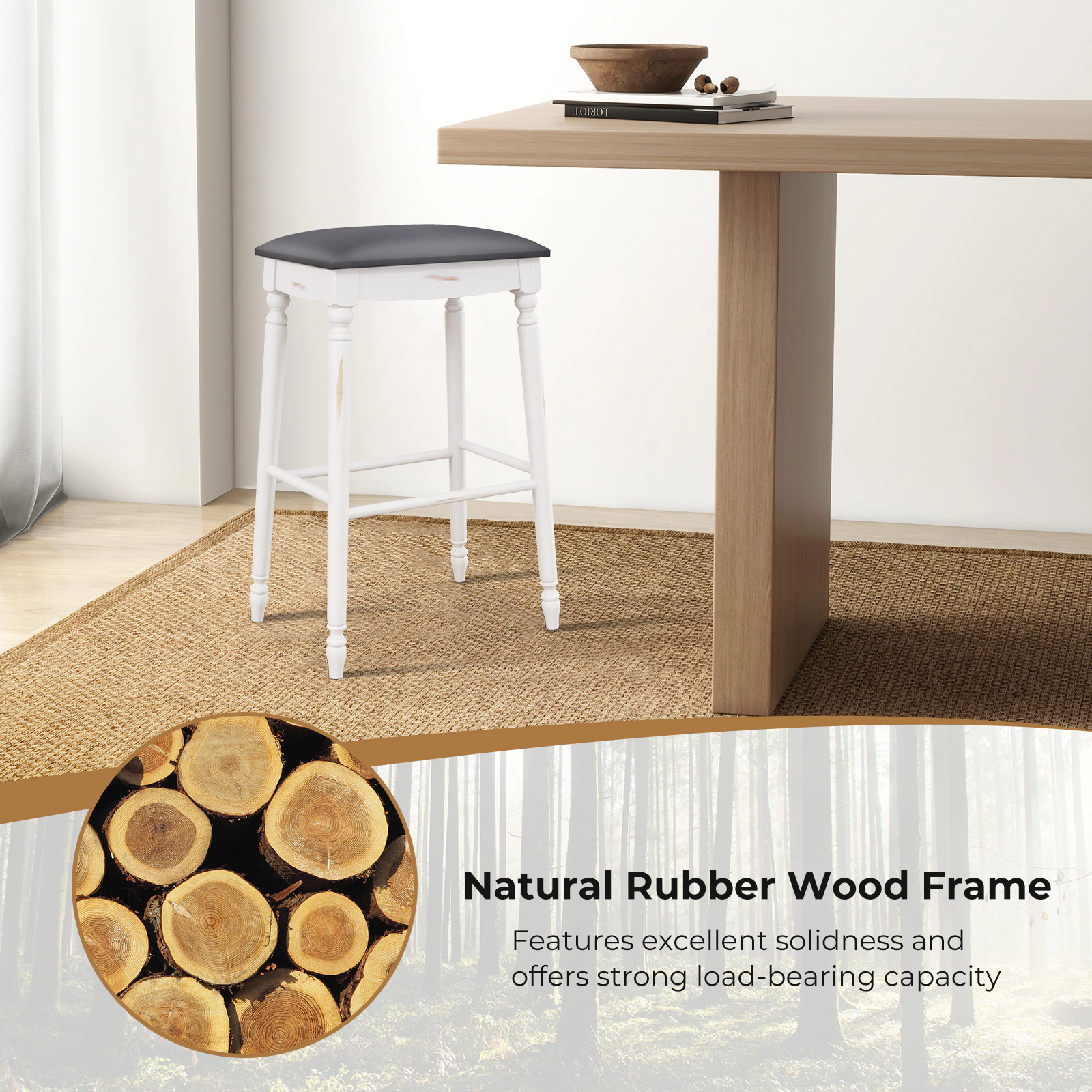 Glintex 2-Piece 29-Inch Backless Bar Stool Set with Antiqued Wood Legs, Gray + Antique White