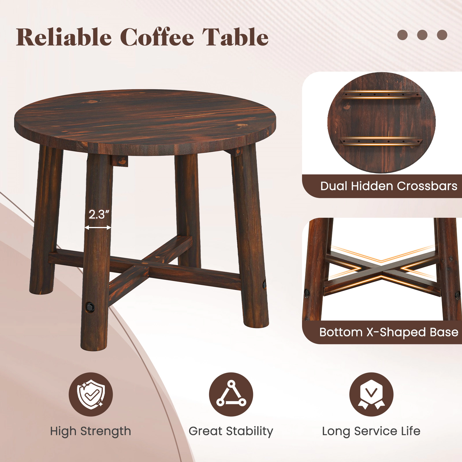 SUGIFT Solid Wood Patio End Table with X-Shaped Base 275-lb Capacity for Garden Deck Poolside and Indoors Brown