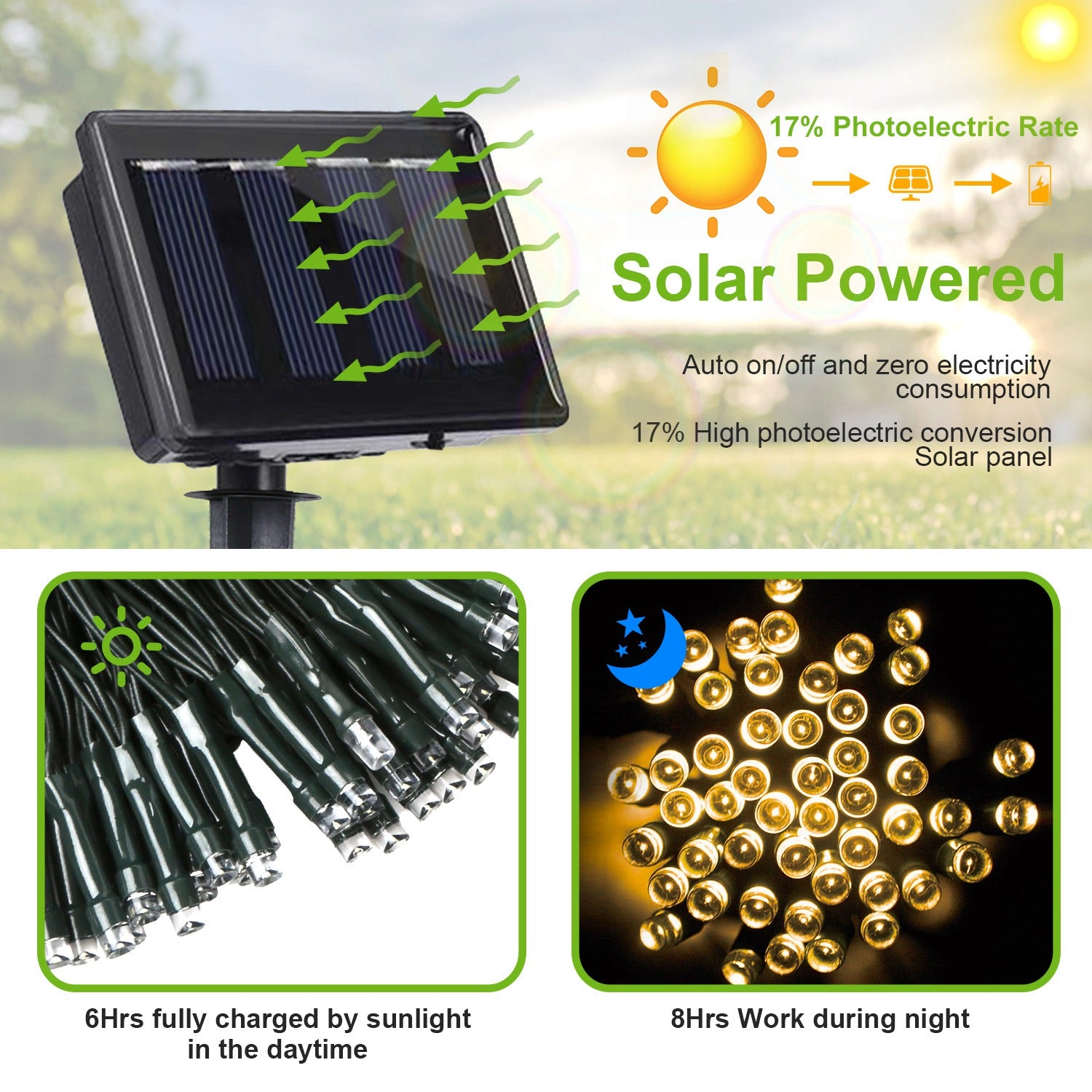 GBruno Solar LED String Lights 100-Count 39 Ft