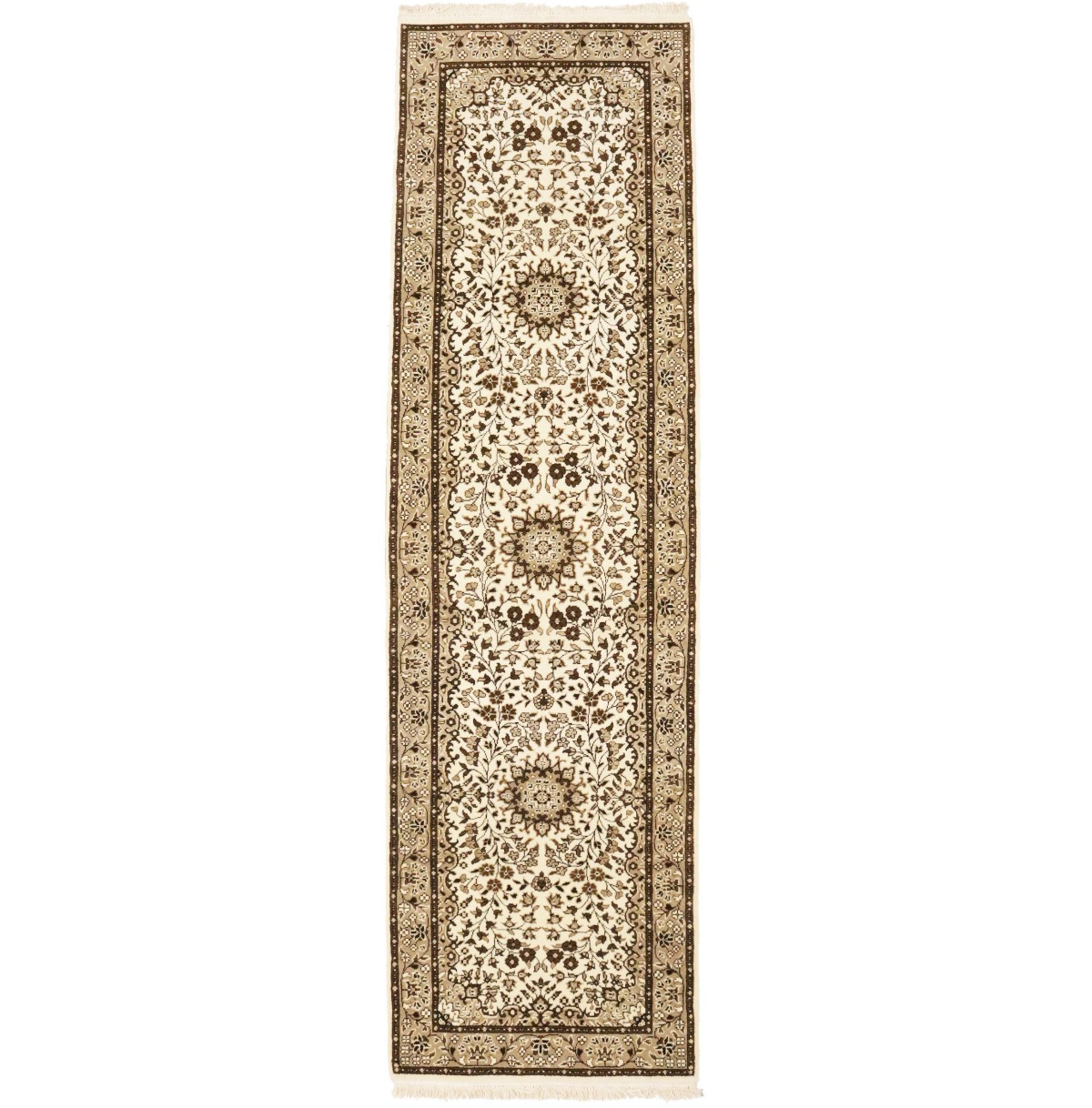 Magic Rugs Cream Brown Floral 2'7X9'3 Kirman Oriental Runner Rug