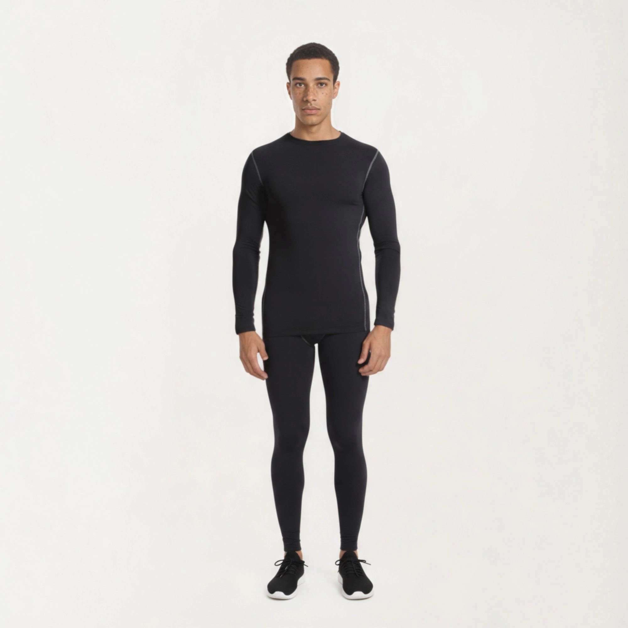 Anna-Kaci Men's Long Sleeve Crew Neck Compression Athletic Top with Stretch Fabric and Contrast Stitching
