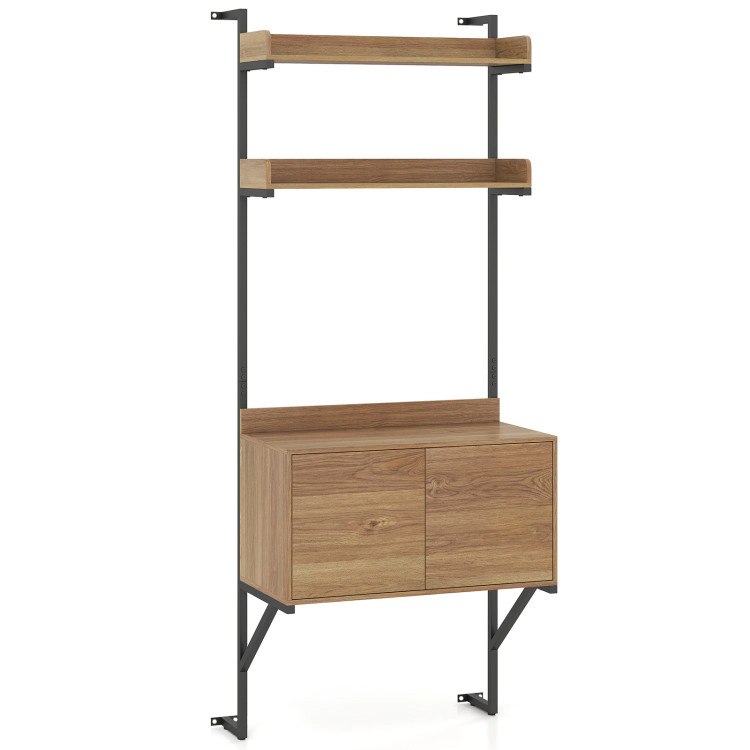 Hivvago Tall Ladder Shelf with Storage Cabinet Narrow Wall Mounted Ladder Bookcase