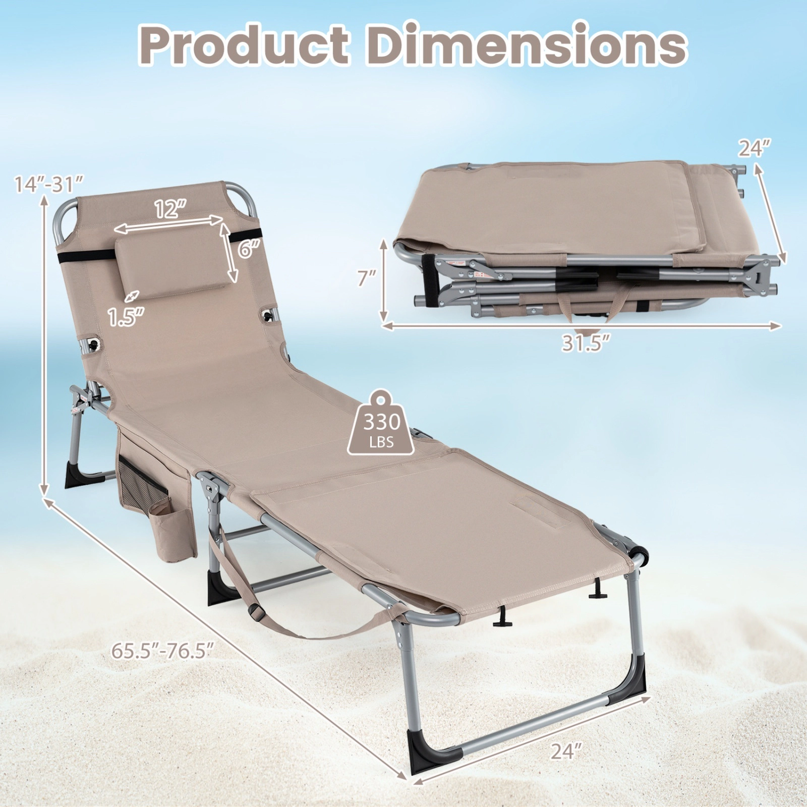 Portable Sunbathing Chair with Face Hole and Arm Openings Folding Beach Lounge Chair Sand