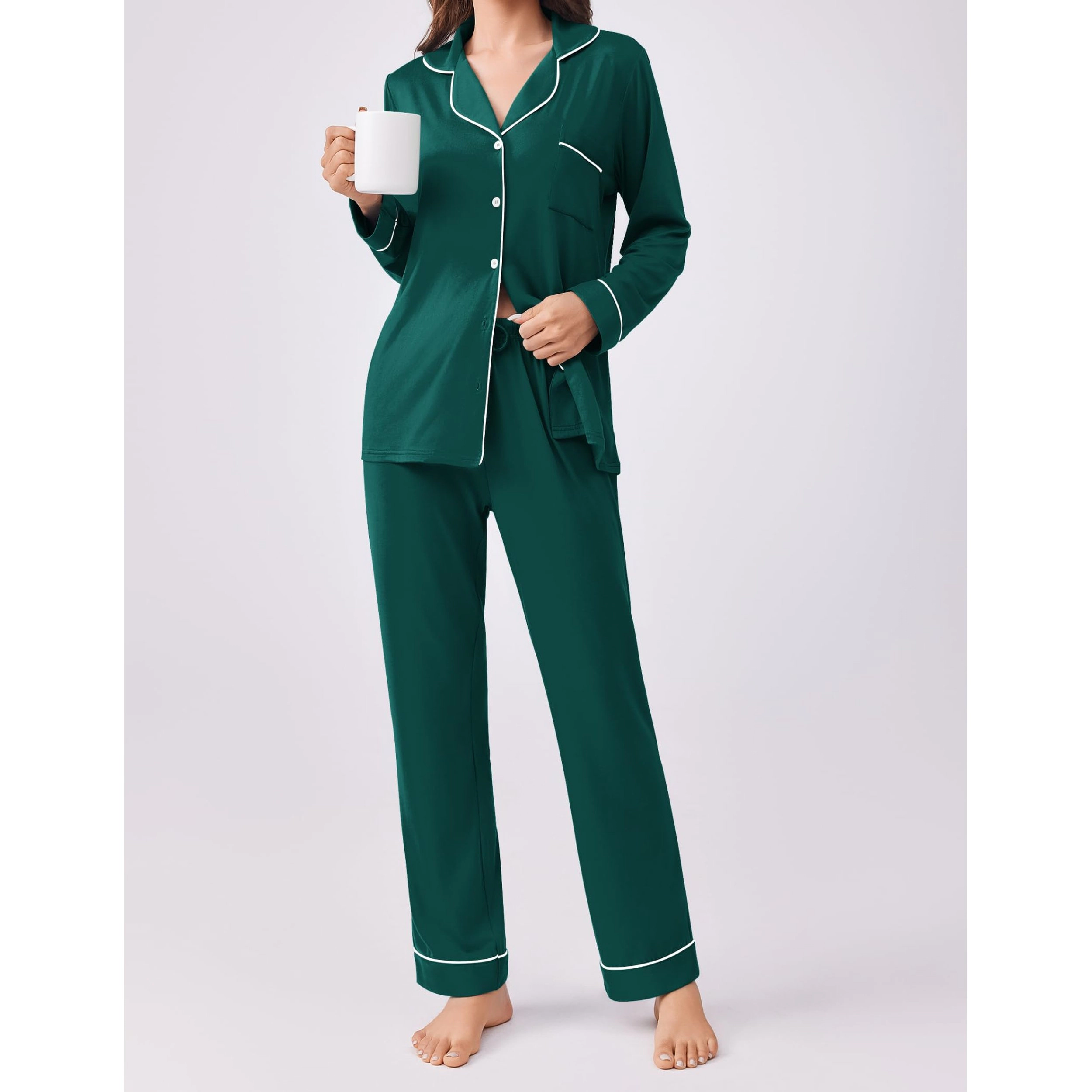 Ekouaer Womens Pajamas Set 2 Piece Button Down Sleepwear Soft Long Sleeve Top and Pants Pjs Lounge