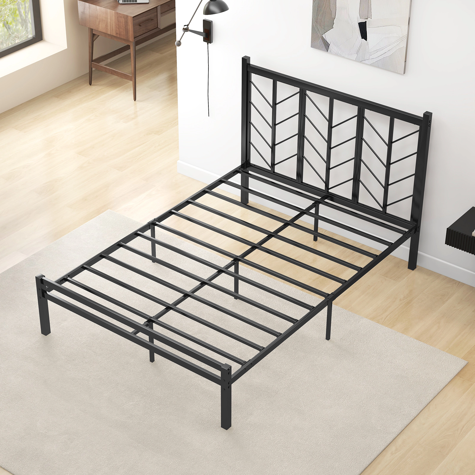 LJG Platform Bed with Headboard and Metal Frame