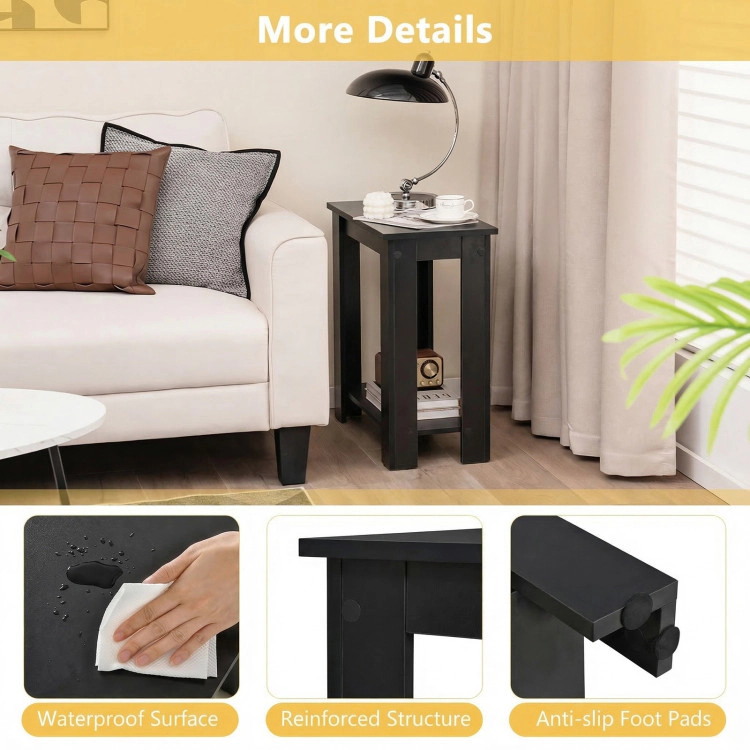 Hivvago Modern Dual-Layer Side Table with Built-in Storage Shelf