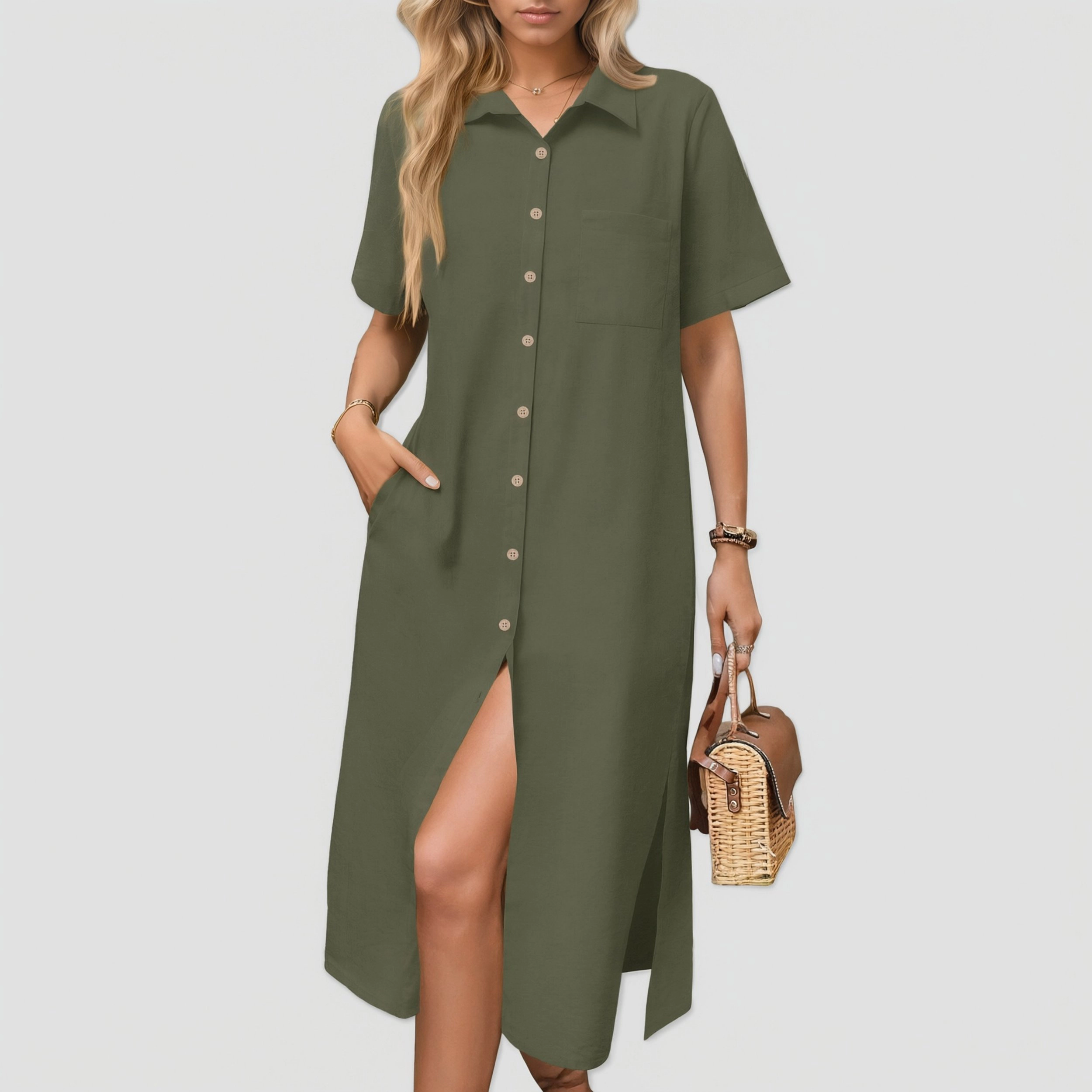 Zeagoo Women's Collared Short Sleeve Shirt Dress