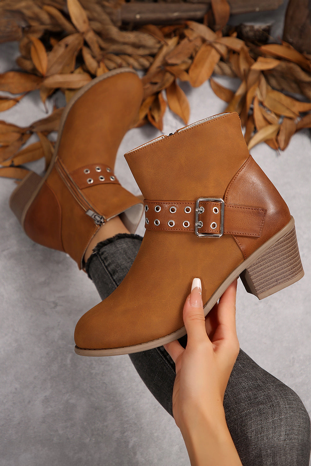 Threaded Pear Women's Eyelet Buckled Ankle Boots