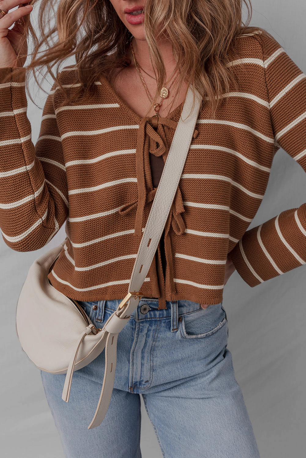 Threaded Pear Women's Lilly Striped Knit Cardigan Sweater