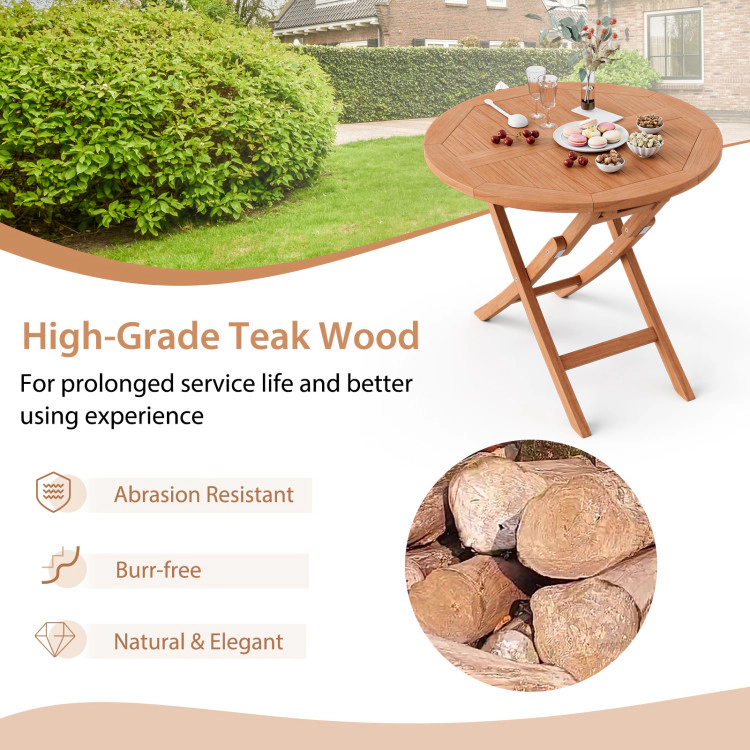 Hivvago 31.5 Inch Folding Patio Indonesia Teak Wood Round Coffee Table