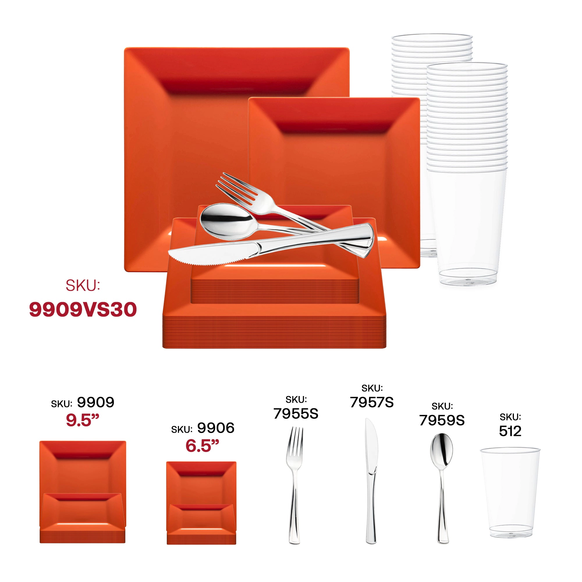 Smarty Had A Party Burnt Orange Square Plastic Plates Wedding Value Set