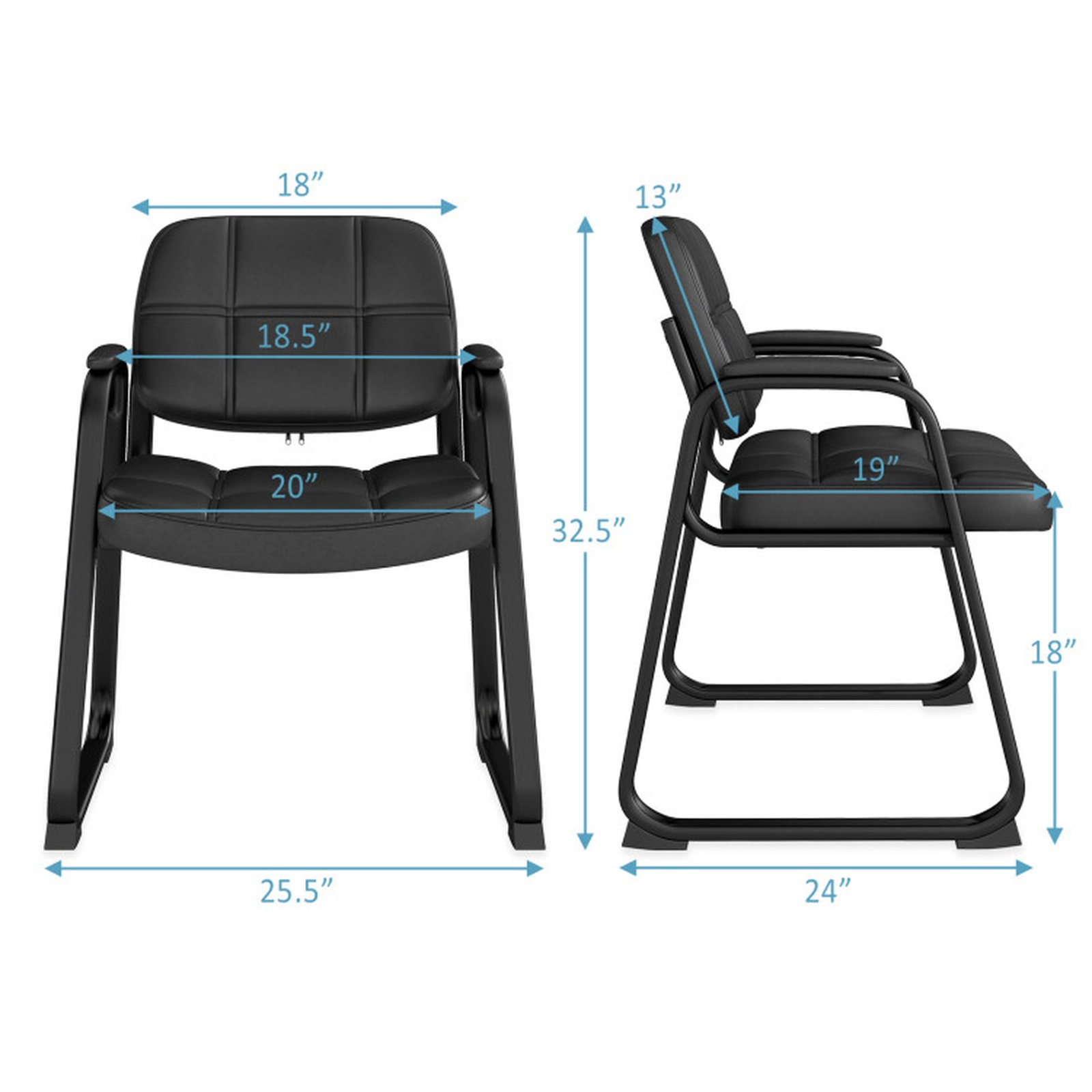 SUGIFT Set of 2 Padded PU Leather Sled Base Waiting Room Guest Chairs 23-in x 22.5-in x 32.5-in 330-lb Capacity Black