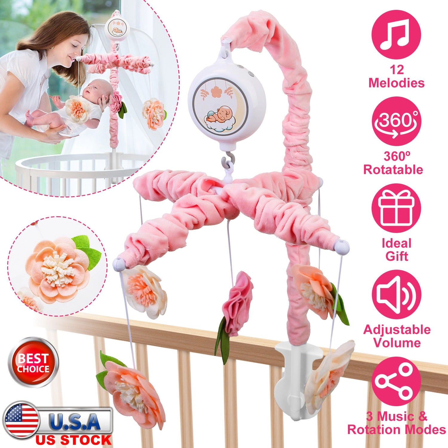 GBruno Kids' Kids' Musical Crib Mobile With Flower Rattles