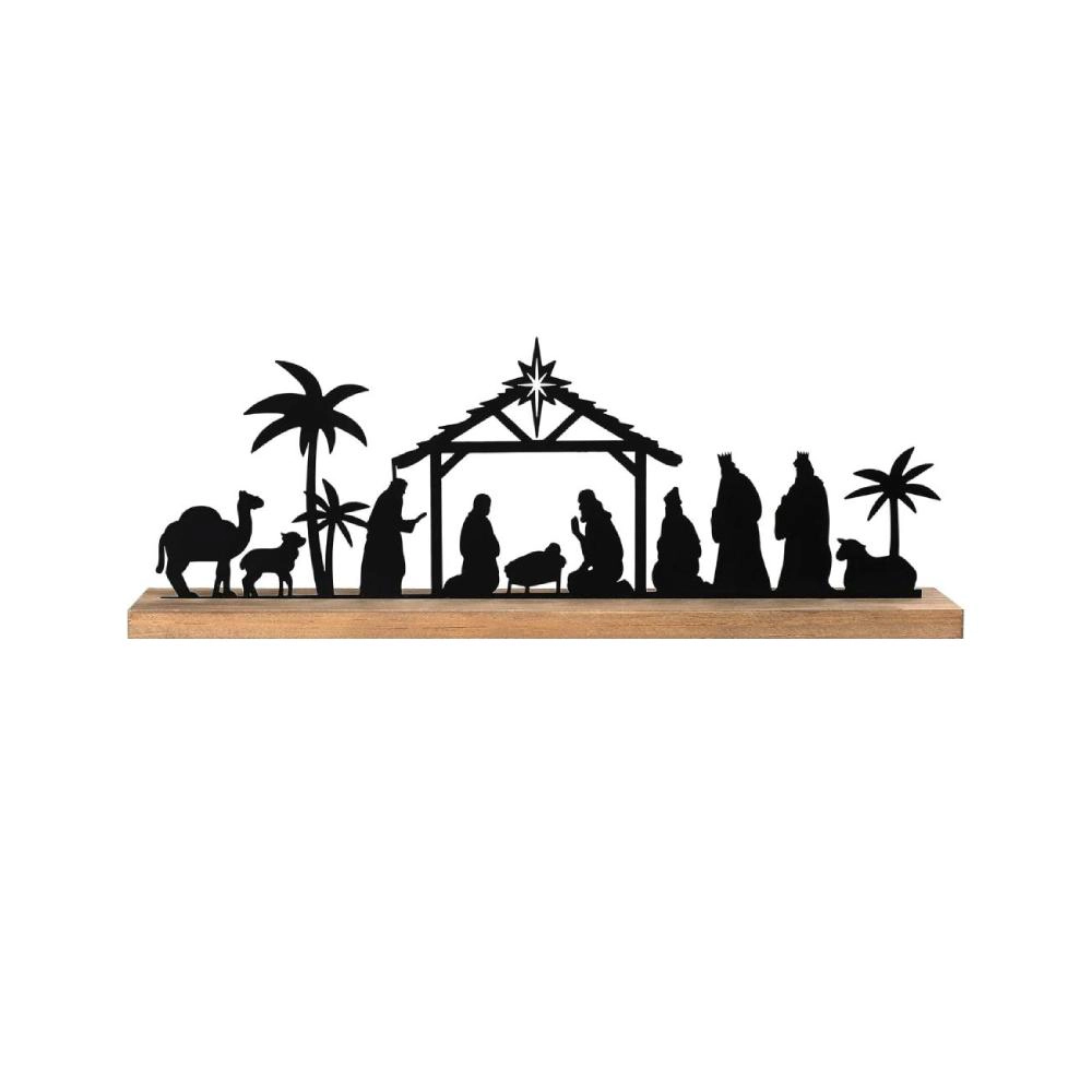 Artisan Haven Metal Nativity Scene With Wooden Base