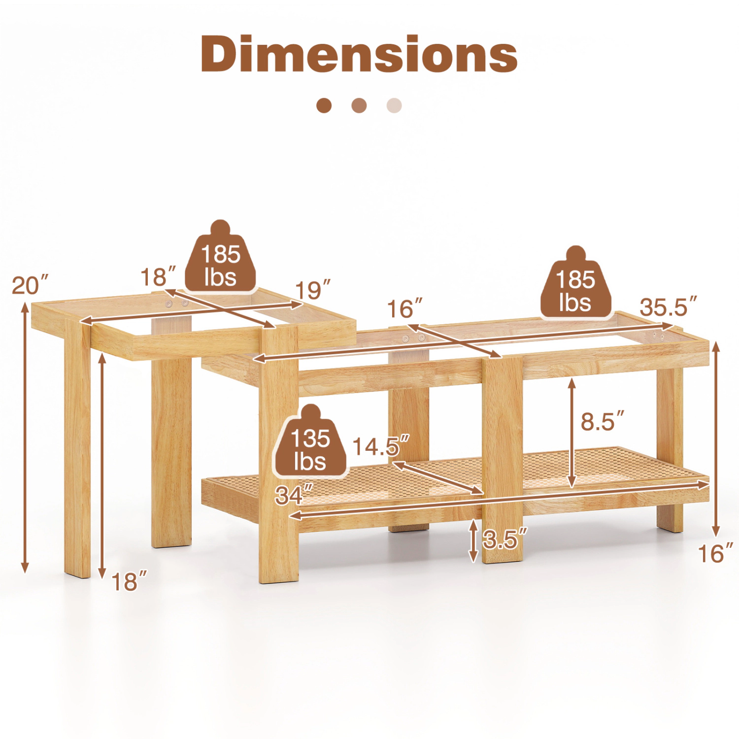 Glintex 2-Piece Nesting Coffee Table Set with Glass Tops and Rattan Shelf, Natural