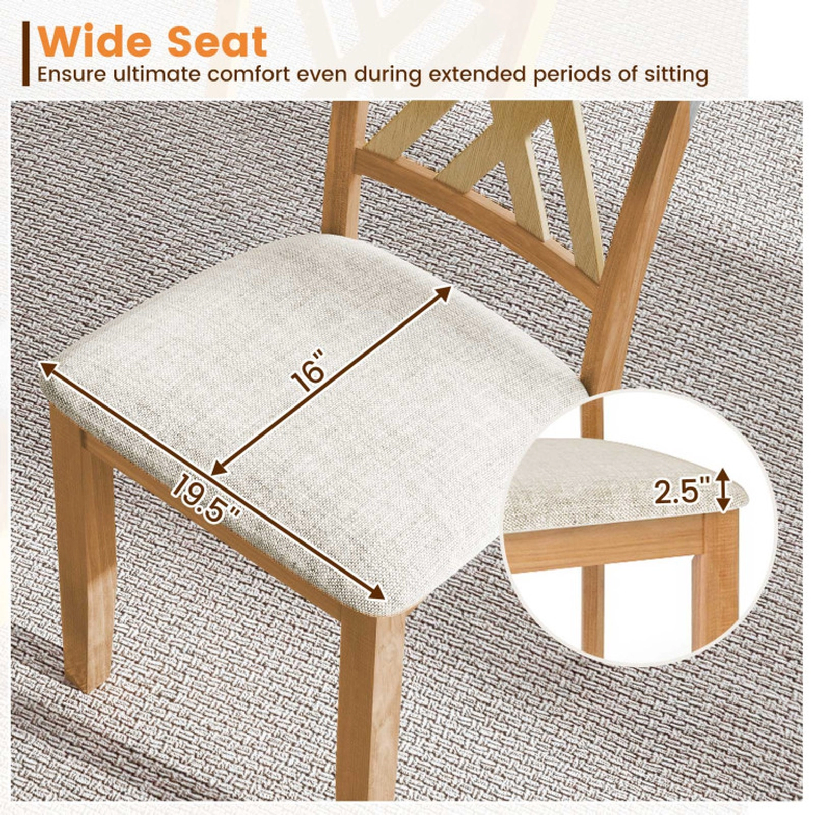 SUGIFT Linen Fabric Upholstered Wooden Dining Chair Set of 4 330-Lb Capacity Rubber Wood Frame Gray/Natural